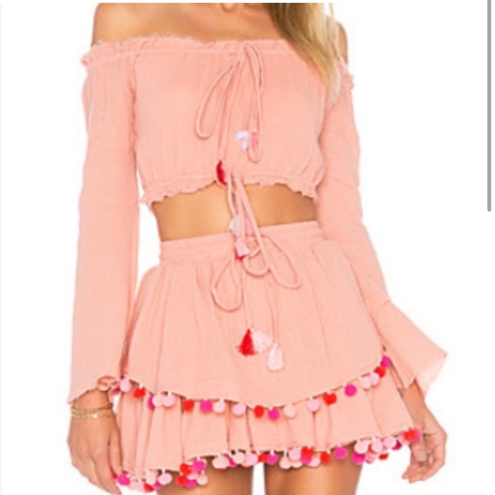 Majorelle Calypso Pom-Pom Skirt Set In Blush Pink